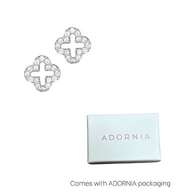 Adornia Sterling Silver Mini Clover Cubic Zirconia Outline Stud Earrings