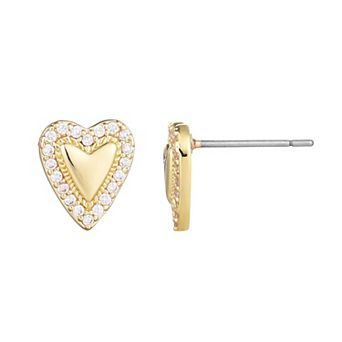 Adornia 14k Gold Plated Puffy Mini Halo Cubic Zirconia Heart Stud Earrings