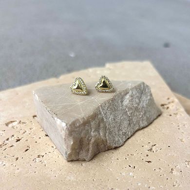 Adornia 14k Gold Plated Puffy Mini Halo Cubic Zirconia Heart Stud Earrings