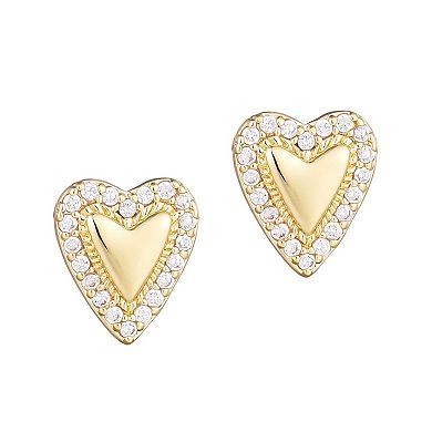 Adornia 14k Gold Plated Puffy Mini Halo Cubic Zirconia Heart Stud Earrings