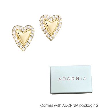 Adornia 14k Gold Plated Puffy Mini Halo Cubic Zirconia Heart Stud Earrings
