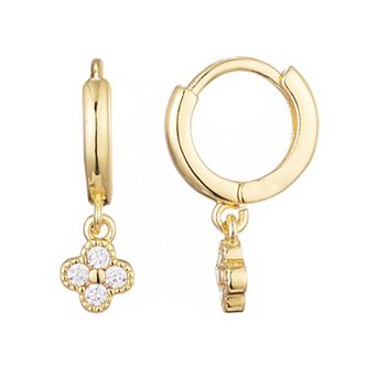 Adornia 14k Gold Plated Extra Mini Cubic Zirconia Clover Dangle Huggie Earrings