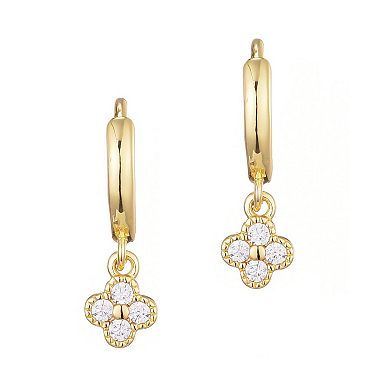 Adornia 14k Gold Plated Extra Mini Cubic Zirconia Clover Dangle Huggie Earrings