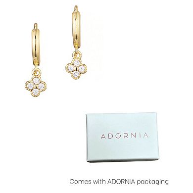 Adornia 14k Gold Plated Extra Mini Cubic Zirconia Clover Dangle Huggie Earrings