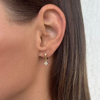 Adornia 14k Gold Plated Extra Mini Cubic Zirconia Clover Dangle Huggie Earrings