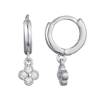 Adornia Silver Tone Extra Mini Cubic Zirconia Clover Dangle Huggie Earrings
