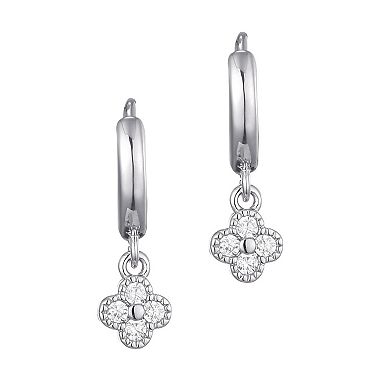 Adornia Silver Tone Extra Mini Cubic Zirconia Clover Dangle Huggie Earrings