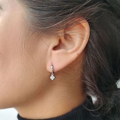 Adornia Silver Tone Extra Mini Cubic Zirconia Clover Dangle Huggie Earrings