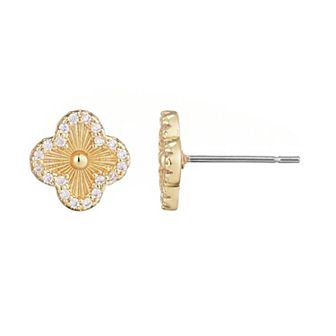 Adornia 14k Gold Plated Button Clover Cubic Zirconia Halo Stud Earrings
