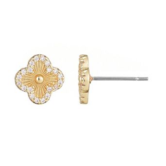 Adornia 14k Gold Plated Button Clover Cubic Zirconia Halo Stud Earrings