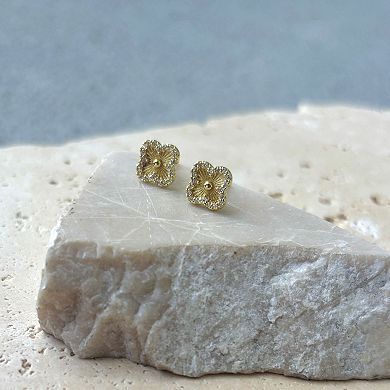 Adornia 14k Gold Plated Button Clover Cubic Zirconia Halo Stud Earrings