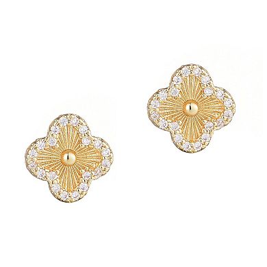 Adornia 14k Gold Plated Button Clover Cubic Zirconia Halo Stud Earrings