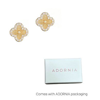 Adornia 14k Gold Plated Button Clover Cubic Zirconia Halo Stud Earrings