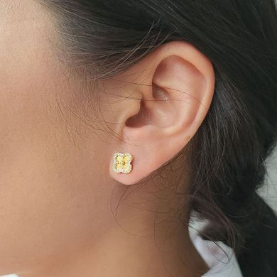 Adornia 14k Gold Plated Button Clover Cubic Zirconia Halo Stud Earrings