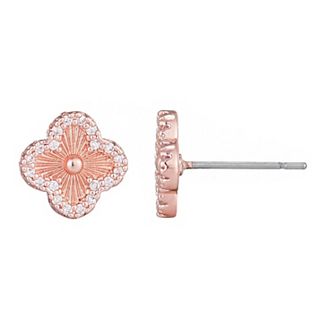 Adornia 14k Rose Gold Plated Button Clover Cubic Zirconia Halo Stud Earrings