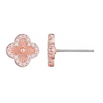 Adornia 14k Rose Gold Plated Button Clover Cubic Zirconia Halo Stud Earrings