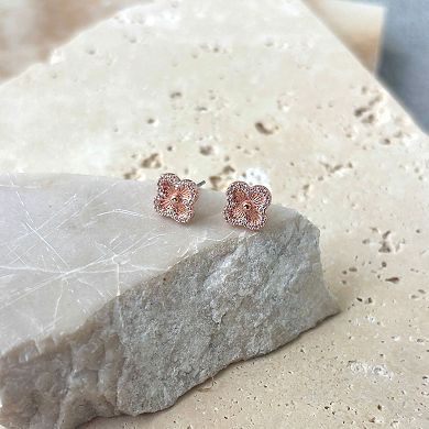 Adornia 14k Rose Gold Plated Button Clover Cubic Zirconia Halo Stud Earrings