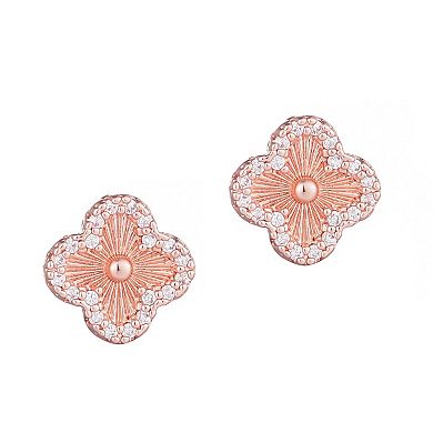 Adornia 14k Rose Gold Plated Button Clover Cubic Zirconia Halo Stud Earrings