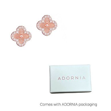 Adornia 14k Rose Gold Plated Button Clover Cubic Zirconia Halo Stud Earrings