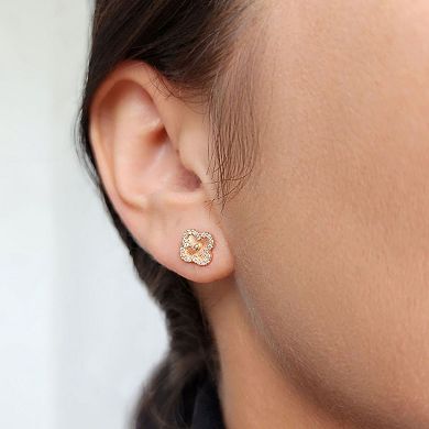 Adornia 14k Rose Gold Plated Button Clover Cubic Zirconia Halo Stud Earrings