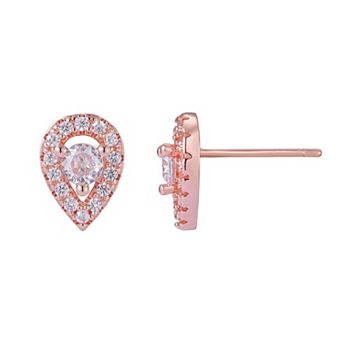 Adornia 14k Rose Gold Plated Pear-Cut Halo Crystal Stud Earrings