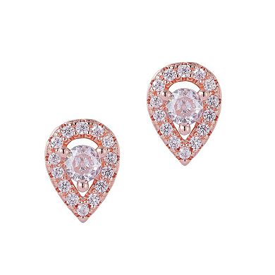 Adornia 14k Rose Gold Plated Pear-Cut Halo Crystal Stud Earrings