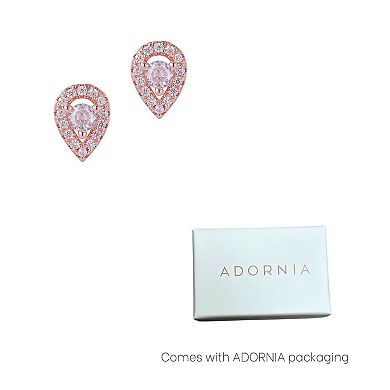 Adornia 14k Rose Gold Plated Pear-Cut Halo Crystal Stud Earrings