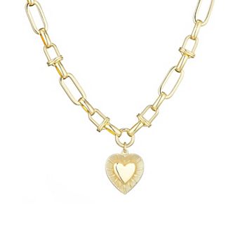 Adornia 14k Gold Plated Chunky Mixed Link Chain Fluted Heart Necklace