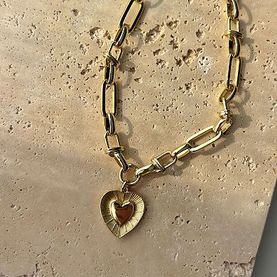 Adornia 14k Gold Plated Chunky Mixed Link Chain Fluted Heart Necklace