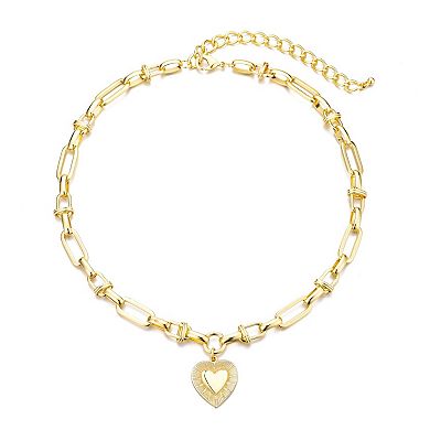Adornia 14k Gold Plated Chunky Mixed Link Chain Fluted Heart Necklace