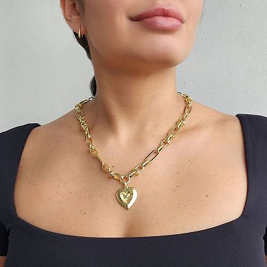 Adornia 14k Gold Plated Chunky Mixed Link Chain Fluted Heart Necklace
