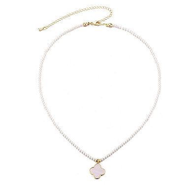 Adornia 14k Gold Plated Simulated Pearl Strand Clover Pendant Necklace