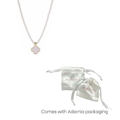 Adornia 14k Gold Plated Simulated Pearl Strand Clover Pendant Necklace
