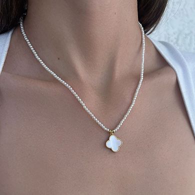 Adornia 14k Gold Plated Simulated Pearl Strand Clover Pendant Necklace