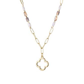 Adornia Mixed Bead Cable Chain Clover Outline Pendant Necklace