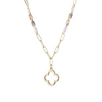 Adornia Mixed Bead Cable Chain Clover Outline Pendant Necklace