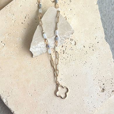 Adornia Mixed Bead Cable Chain Clover Outline Pendant Necklace