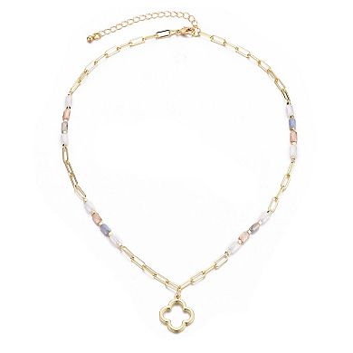 Adornia Mixed Bead Cable Chain Clover Outline Pendant Necklace