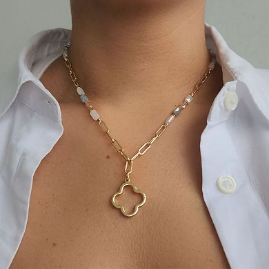 Adornia Mixed Bead Cable Chain Clover Outline Pendant Necklace