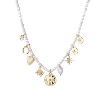 Adornia 14k Gold Plated Vintage Simulated Charm Pearl Strand Necklace