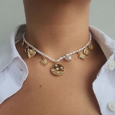 Adornia 14k Gold Plated Vintage Simulated Charm Pearl Strand Necklace