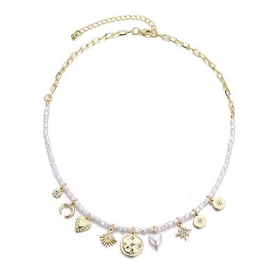 Adornia 14k Gold Plated Vintage Simulated Charm Pearl Strand Necklace