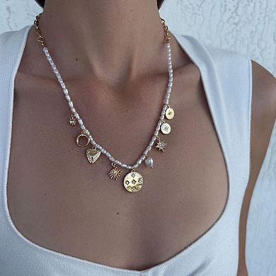 Adornia 14k Gold Plated Vintage Simulated Charm Pearl Strand Necklace