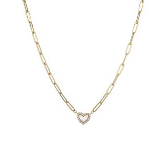Adornia 14k Gold Plated Simulated Mother-of-Pearl Mini Heart Chain Necklace