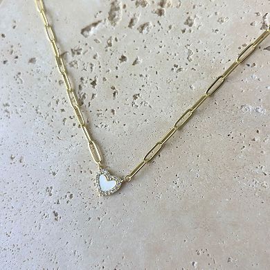 Adornia 14k Gold Plated Mother-of-Pearl Mini Heart Chain Necklace