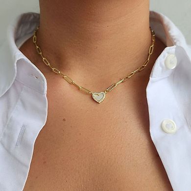 Adornia 14k Gold Plated Mother-of-Pearl Mini Heart Chain Necklace