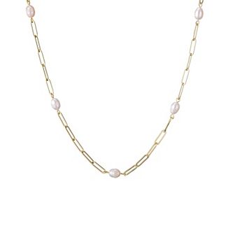 Adornia 14k Gold Plated Cultured Freshwater Pearl Station Paper Clip Chain Necklace