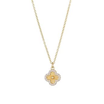 Adornia 14k Gold Plated Button Clover Cubic Zirconia Halo Necklace