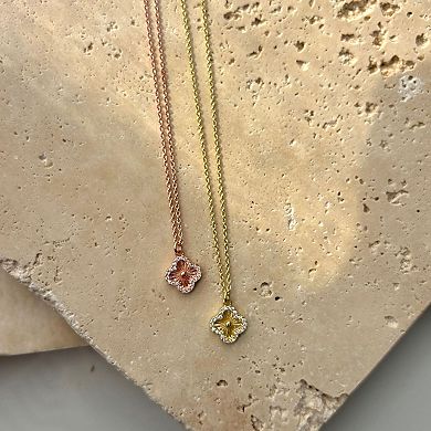 Adornia 14k Gold Plated Button Clover Cubic Zirconia Halo Necklace