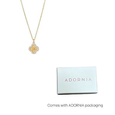 Adornia 14k Gold Plated Button Clover Cubic Zirconia Halo Necklace